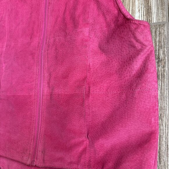 2/$18‎ SALE! Vtg Suede Vest Womens M Hot Pink Full Zip Leather Cowboy Biker - Picture 8 of 10